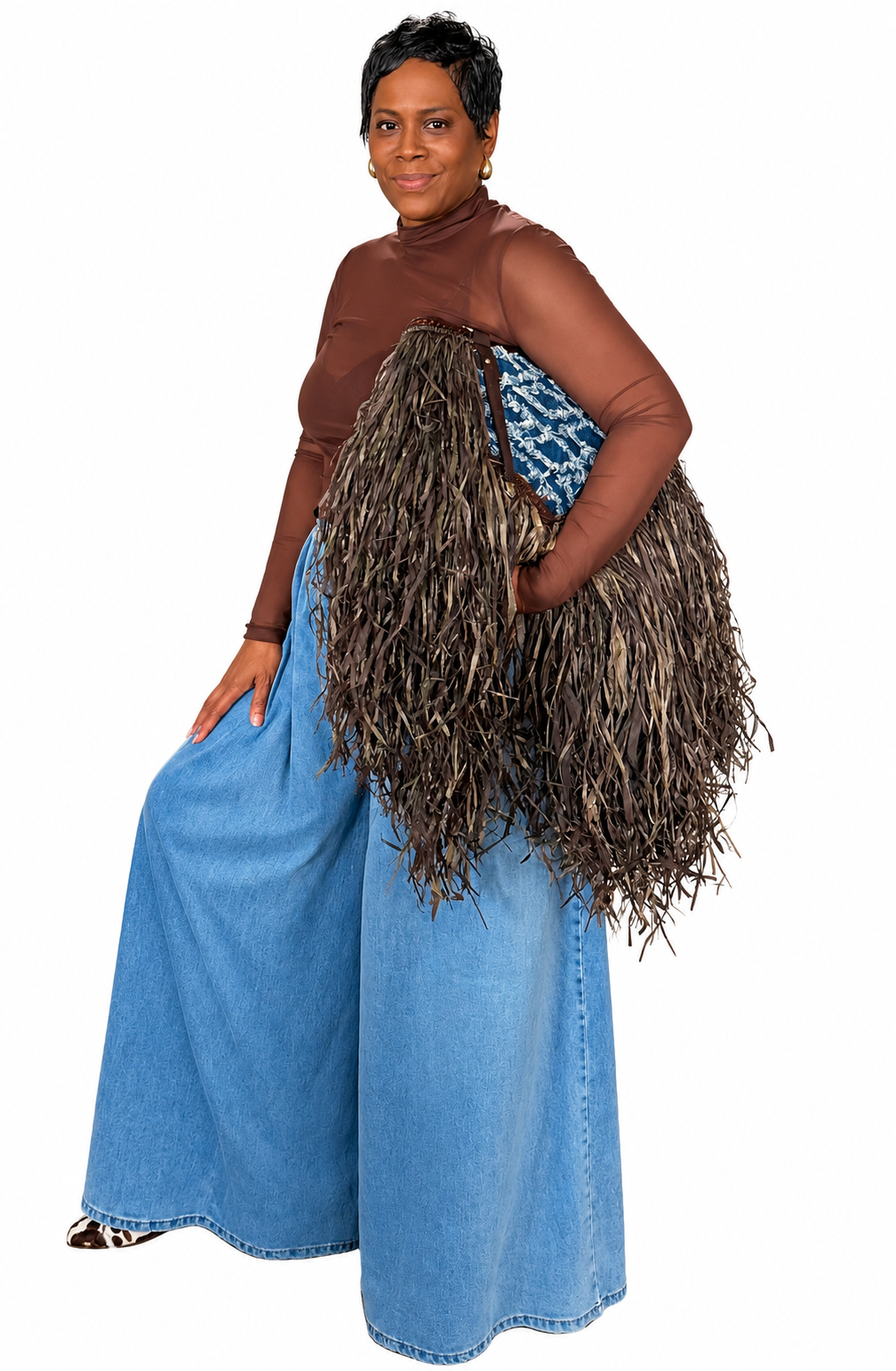 The Cocoa Denim Fringe Handbag