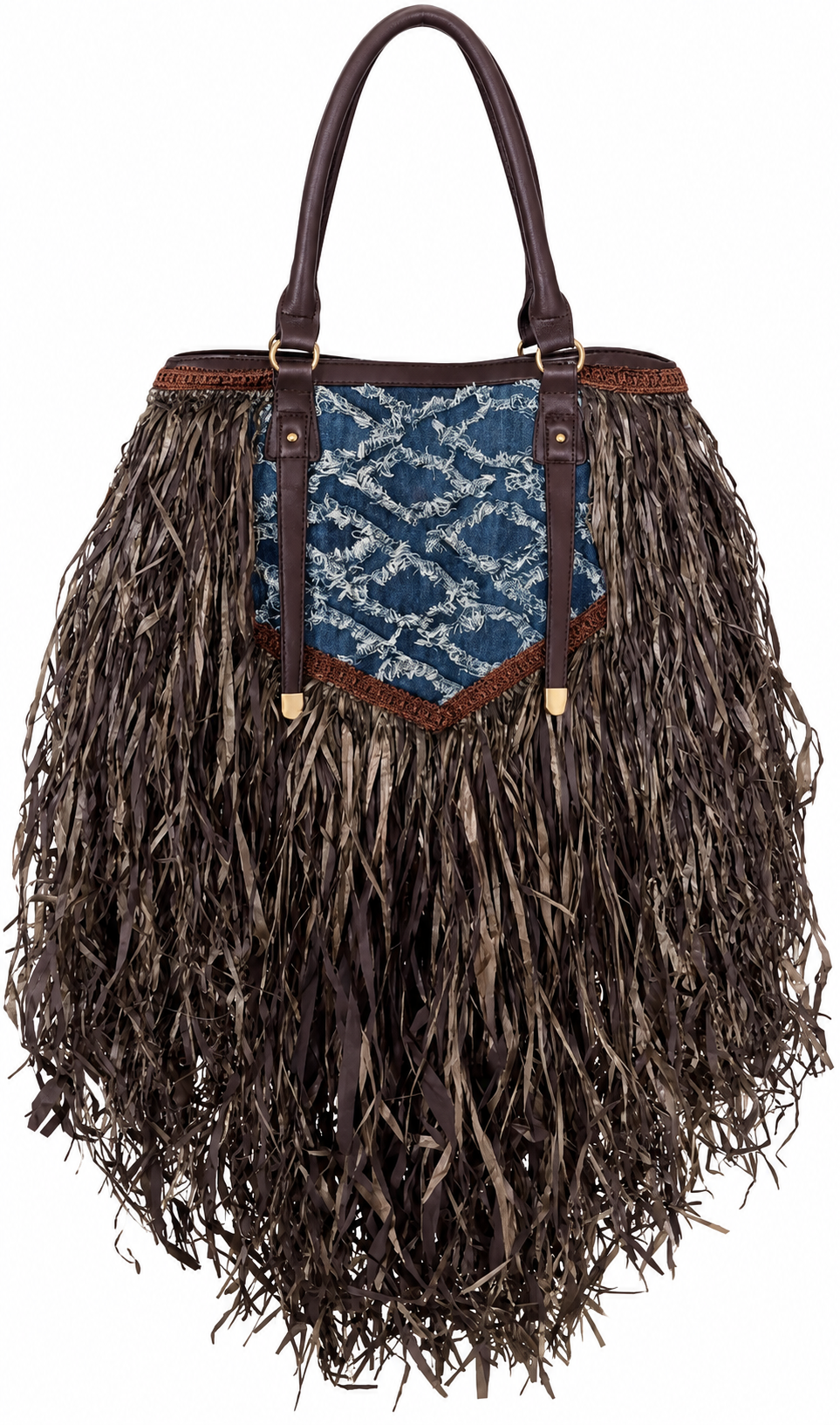 The Cocoa Denim Fringe Handbag